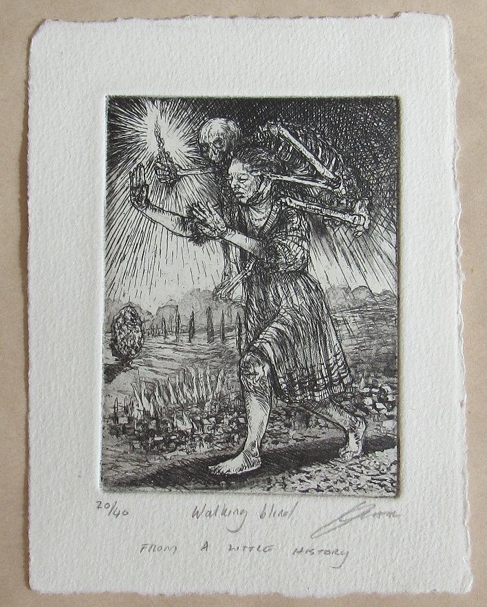      Diane Victor, Walking Blind: FROM A LITTLE HISTORY, 2018, Etching on paper, 9.5 x 7 cm