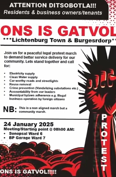 Vreedsame diensleweringsoptog vir Lichtenburg beplan | News Article