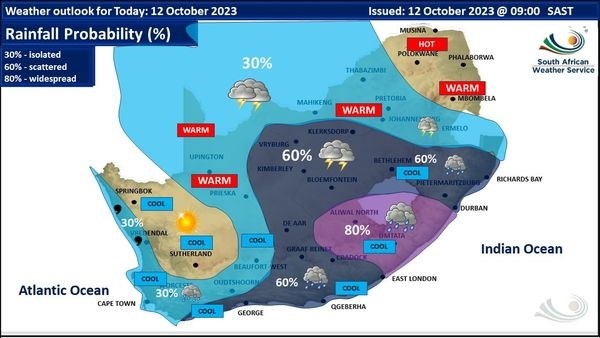 Waarskuwing: Donderstorms, swaar reënval in dele van Sentraal-Suid-Afrika verwag Waarskuwing: Donderstorms, swaar reënval in dele van Sentraal-Suid-Afrika verwag | News Article