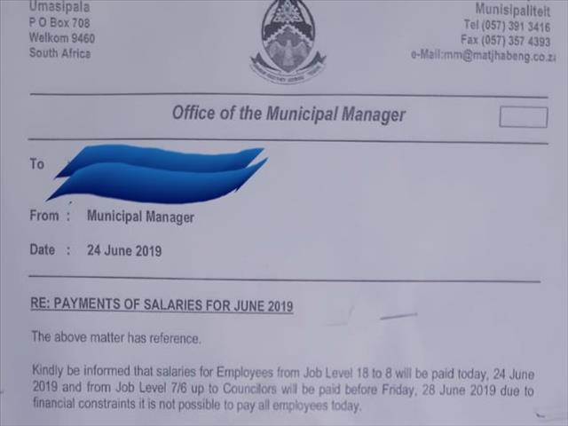 Matjahabeng municipal employees not paid on time | News Article