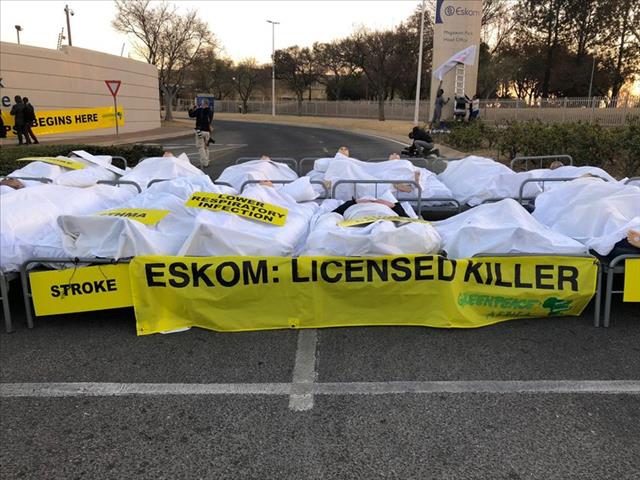 Greenpeace stage ‘hospital bed’ protest outside Eskom | News Article